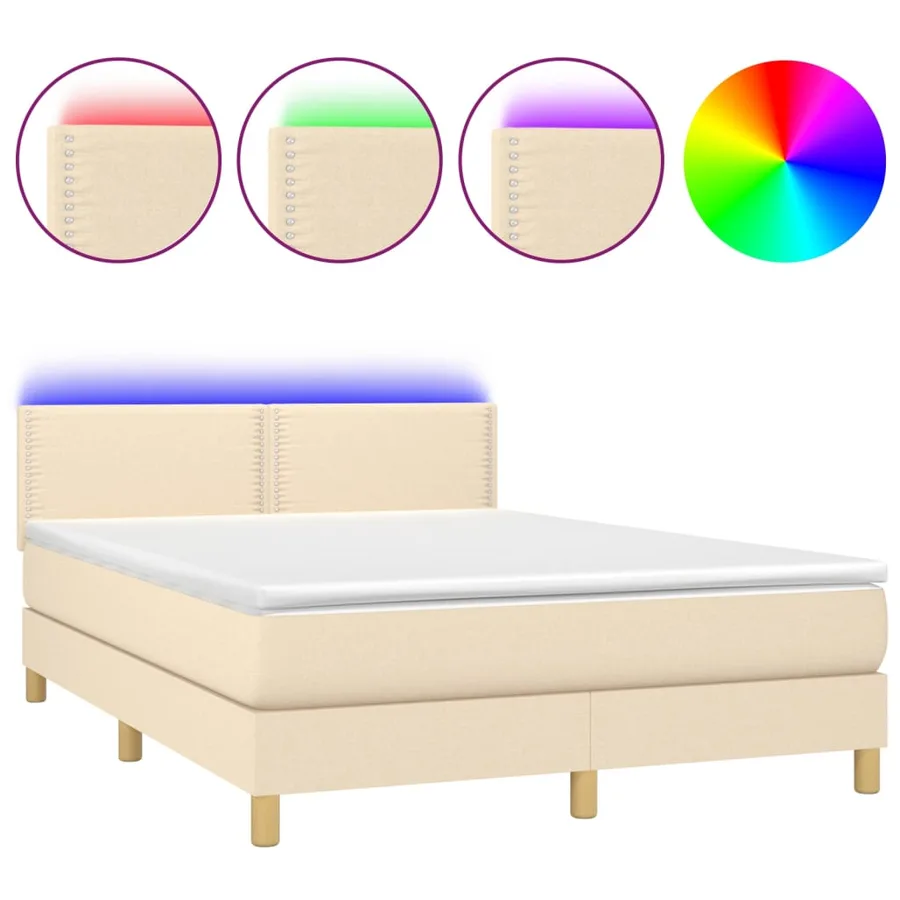 Sommier à lattes de lit avec matelas LED Crème 140x200 cm Tissu - 2