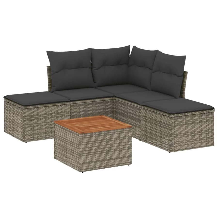 Salon de jardin 6 pcs avec coussins gris résine tressée - 2