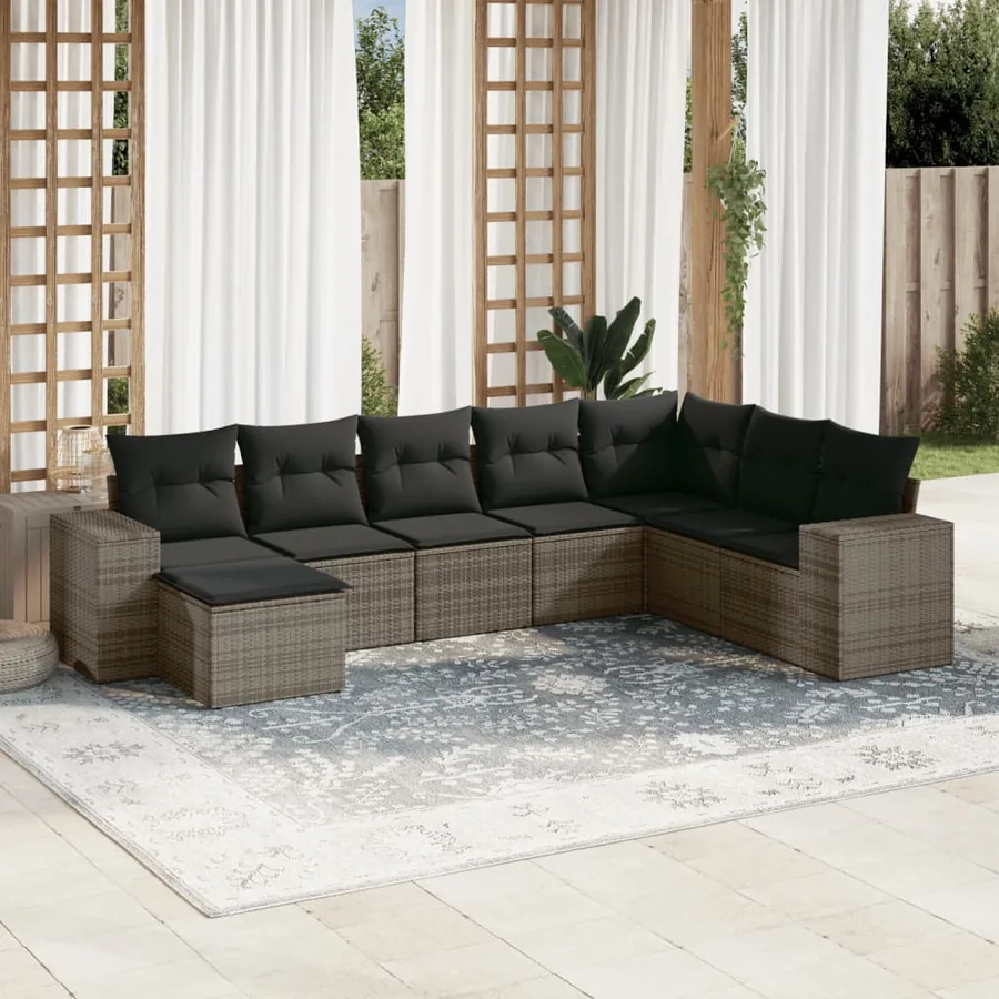 Salon de jardin 8 pcs avec coussins gris résine tressée