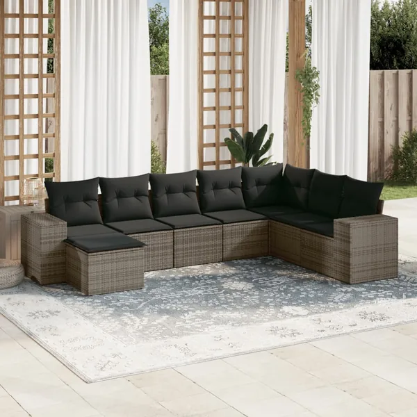 Salon de jardin 8 pcs avec coussins gris résine tressée