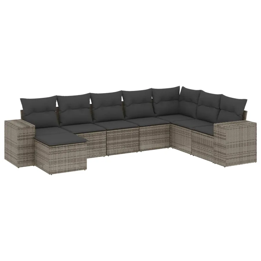 Salon de jardin 8 pcs avec coussins gris résine tressée - 2