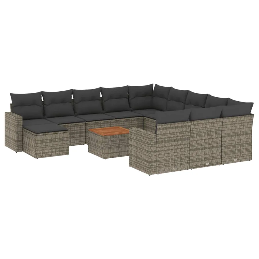 Salon de jardin avec coussins 13 pcs gris résine tressée - 2