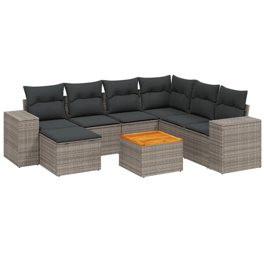 Salon de jardin 8 pcs avec coussins gris résine tressée - 2