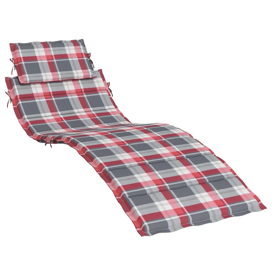 Coussin de chaise longue à carreaux rouge 186x58x4 cm - 2