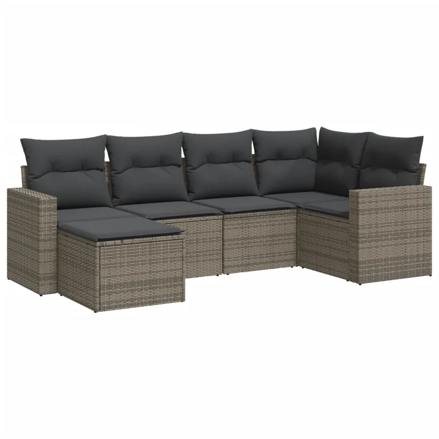 Salon de jardin 6 pcs avec coussins gris résine tressée - 2