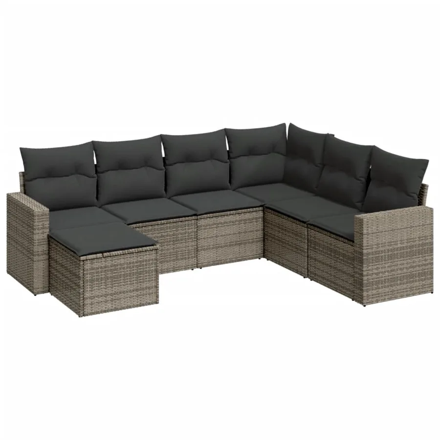 Salon de jardin avec coussins 7 pcs gris résine tressée - 2
