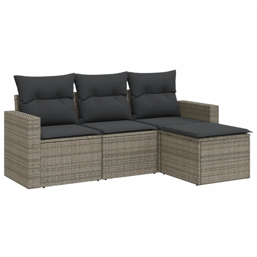 Salon de jardin 4 pcs avec coussins gris résine tressée - 2