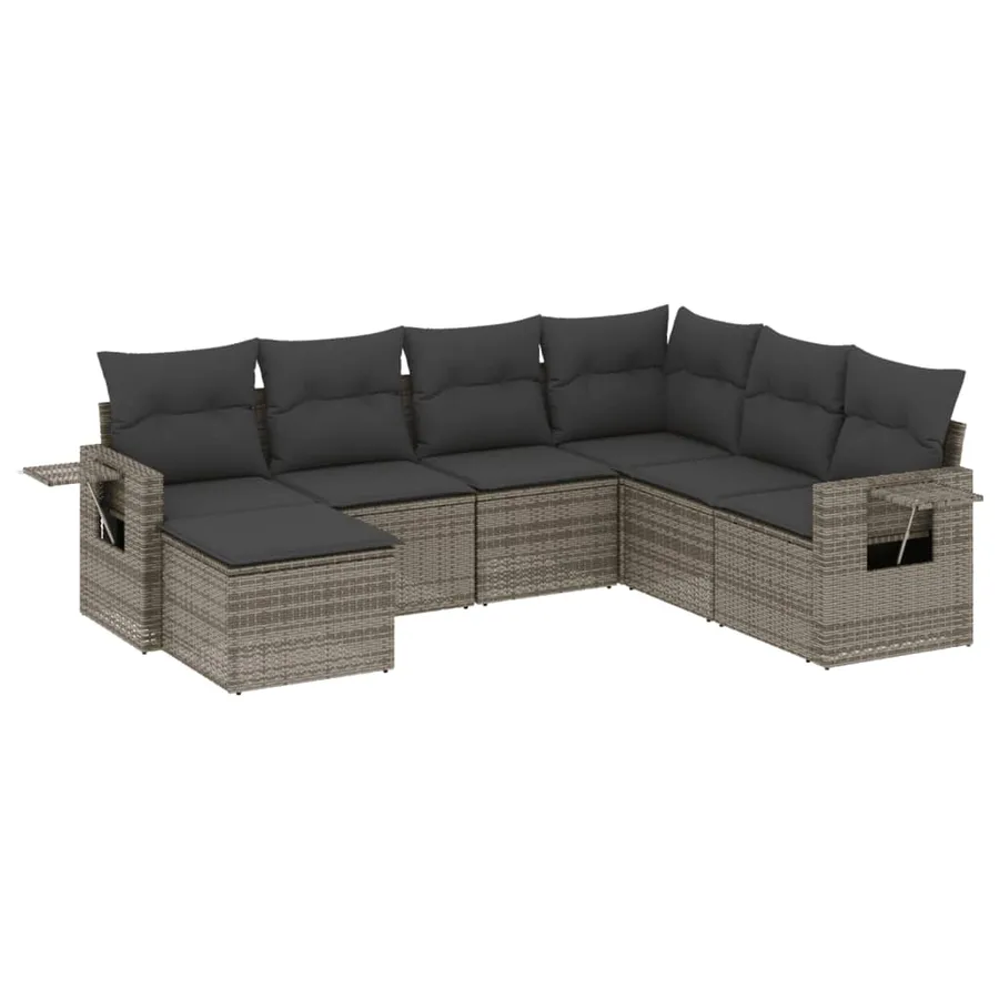 Salon de jardin avec coussins 7 pcs gris résine tressée - 2