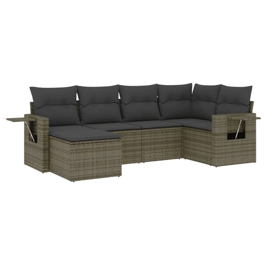 Salon de jardin 6 pcs avec coussins gris résine tressée - 2