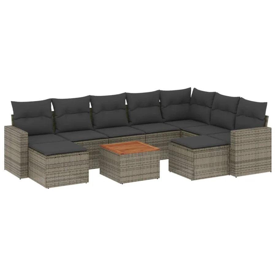 Salon de jardin avec coussins 10 pcs gris résine tressée - 2