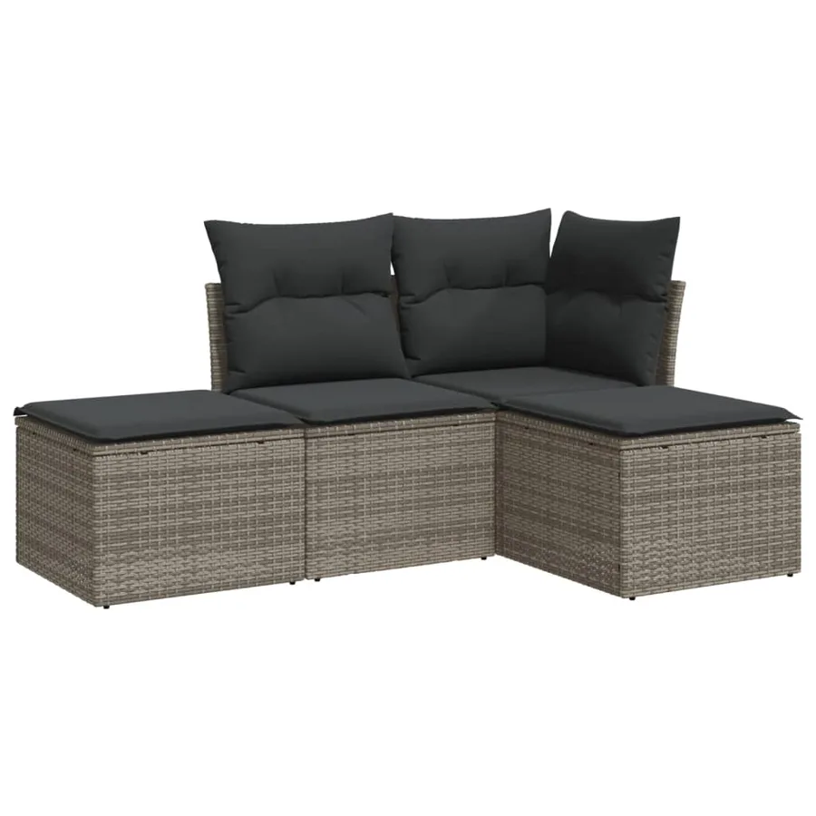 Salon de jardin 4 pcs avec coussins gris résine tressée - 2