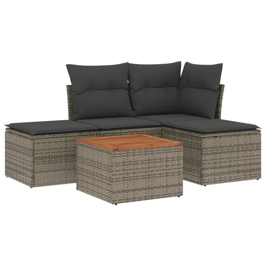 Salon de jardin 5 pcs avec coussins gris résine tressée - 2