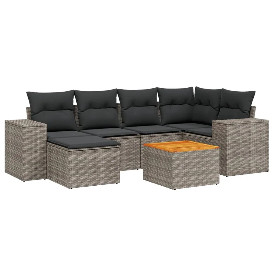 Salon de jardin avec coussins 7 pcs gris résine tressée - 2