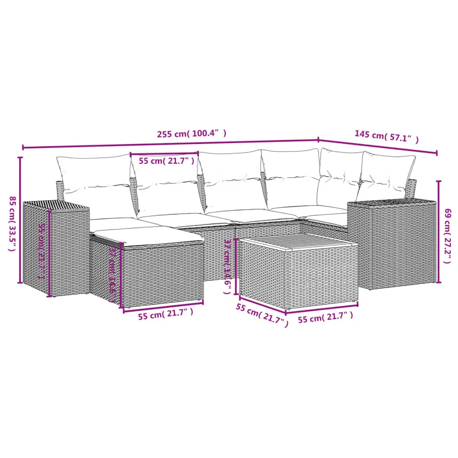 Salon de jardin avec coussins 7 pcs gris résine tressée - 9