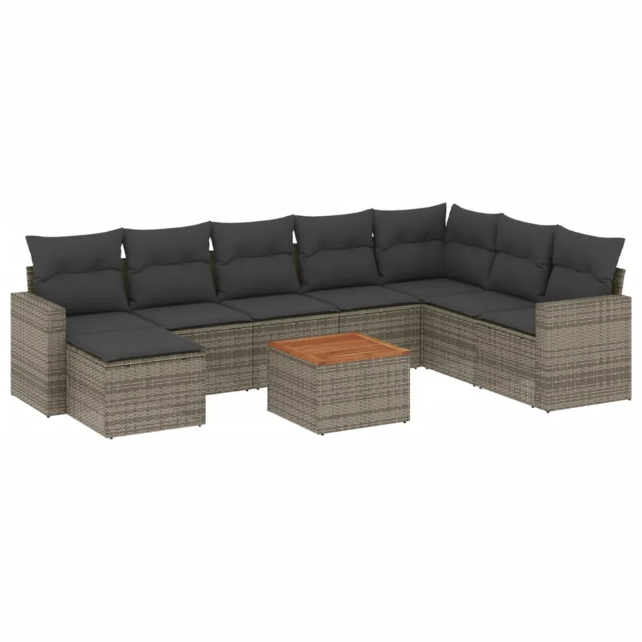 Salon de jardin 9 pcs avec coussins gris résine tressée - 2