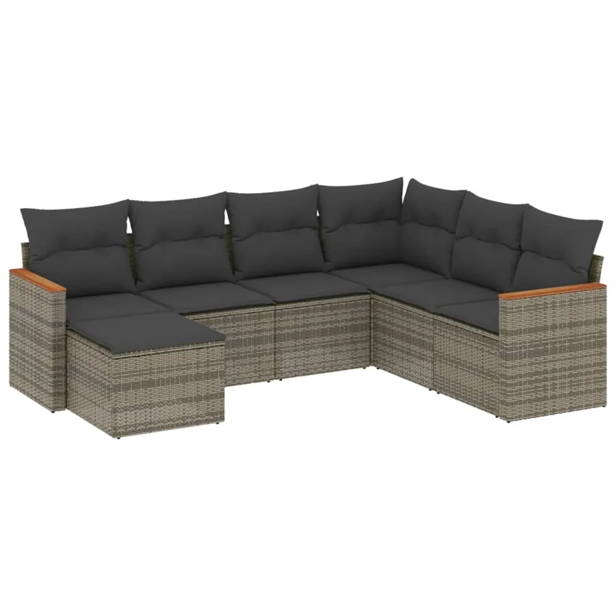 Salon de jardin avec coussins 7 pcs gris résine tressée - 2