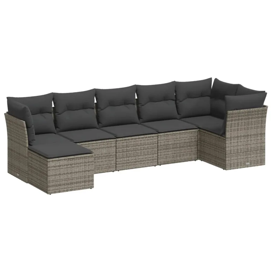Salon de jardin avec coussins 7 pcs gris résine tressée - 2