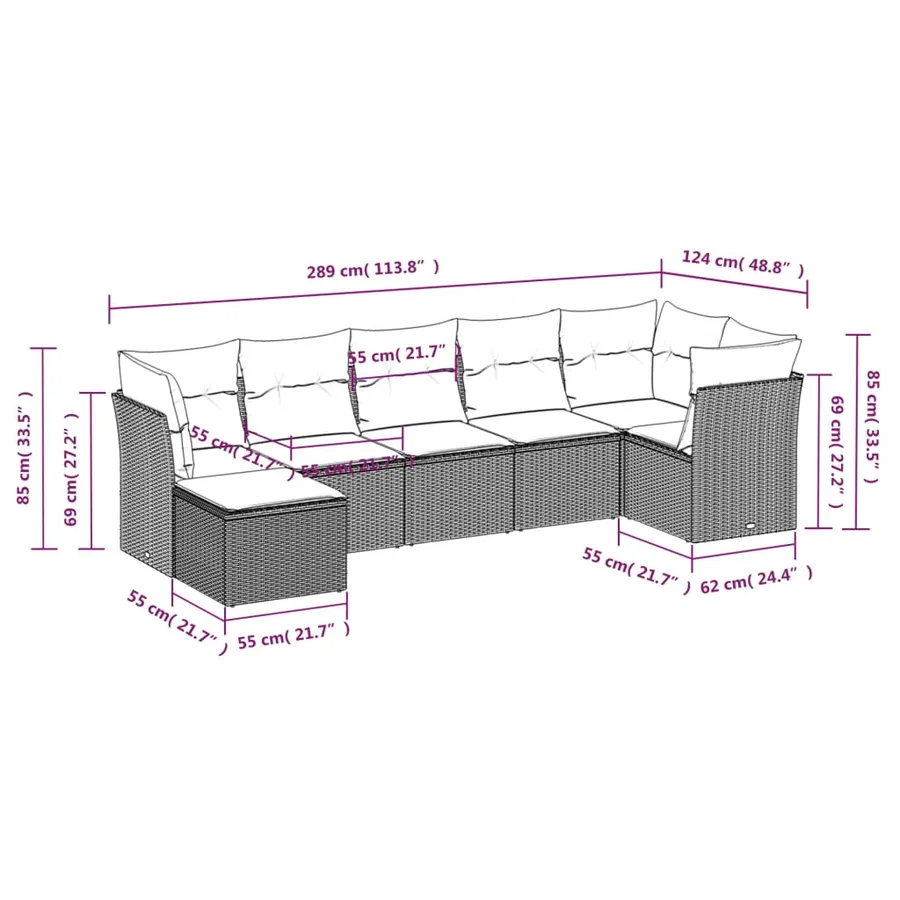 Salon de jardin avec coussins 7 pcs gris résine tressée - 3
