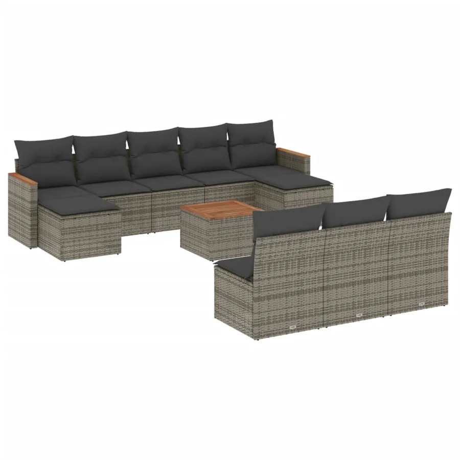 Salon de jardin 11 pcs avec coussins gris résine tressée - 2