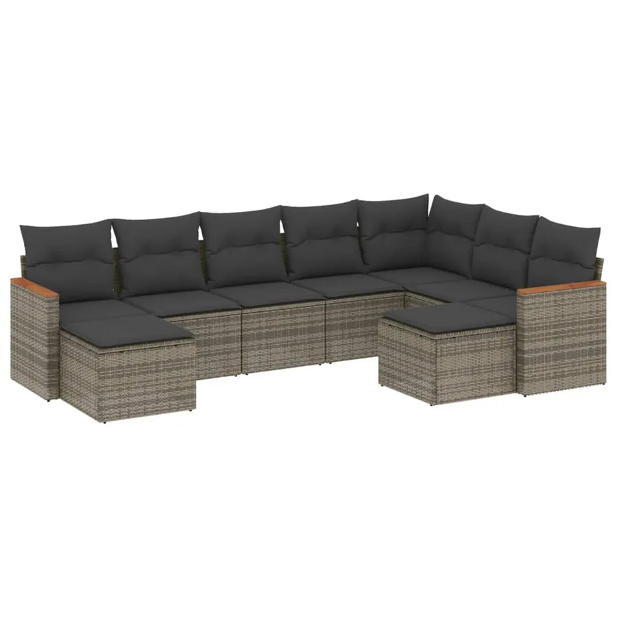 Salon de jardin 9 pcs avec coussins gris résine tressée - 2