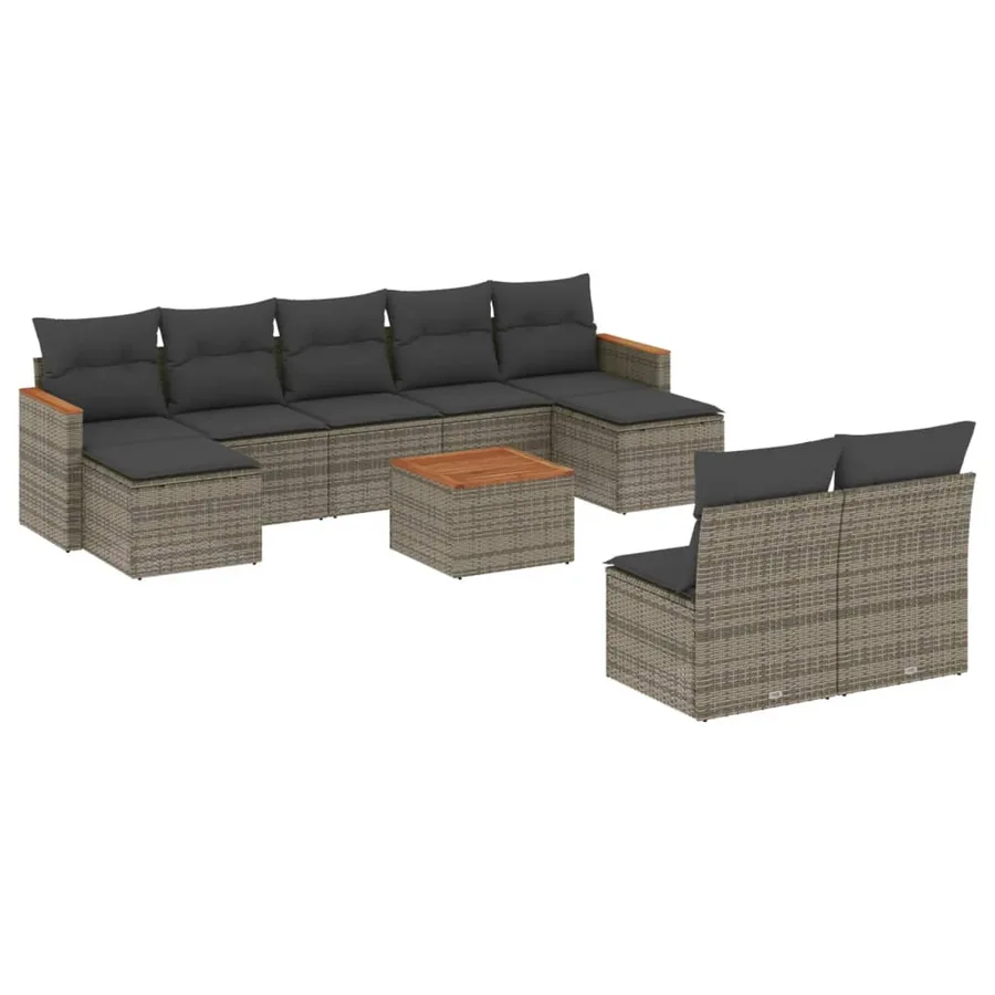Salon de jardin avec coussins 10 pcs gris résine tressée - 2