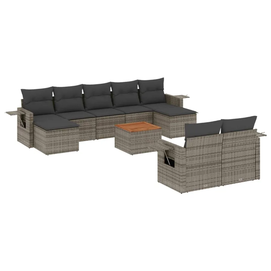 Salon de jardin avec coussins 10 pcs gris résine tressée - 2