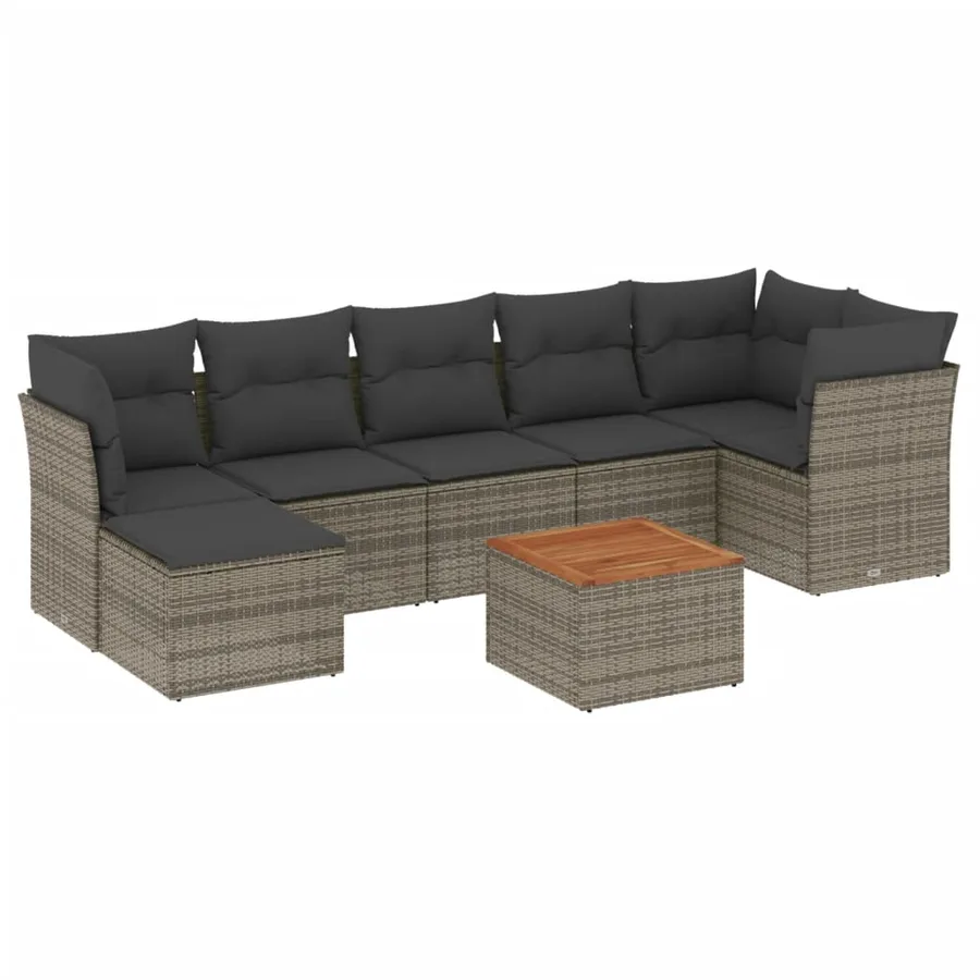 Salon de jardin 8 pcs avec coussins gris résine tressée - 2