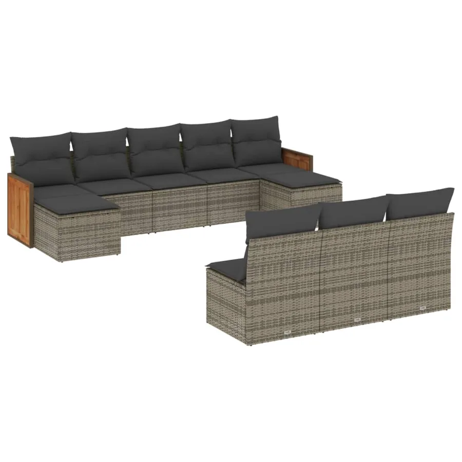 Salon de jardin avec coussins 10 pcs gris résine tressée - 2