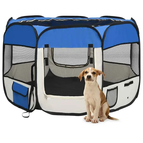 Parc pour chiens pliable avec sac de transport Bleu 90x90x58 cm