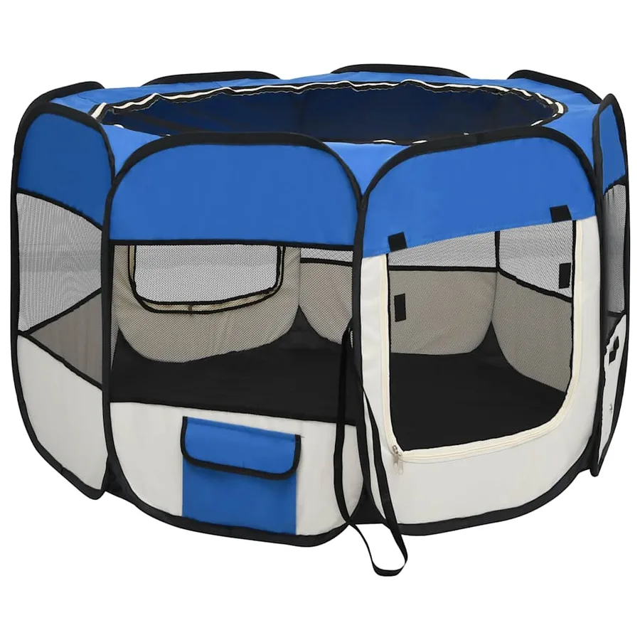 Parc pour chiens pliable avec sac de transport Bleu 90x90x58 cm - 13