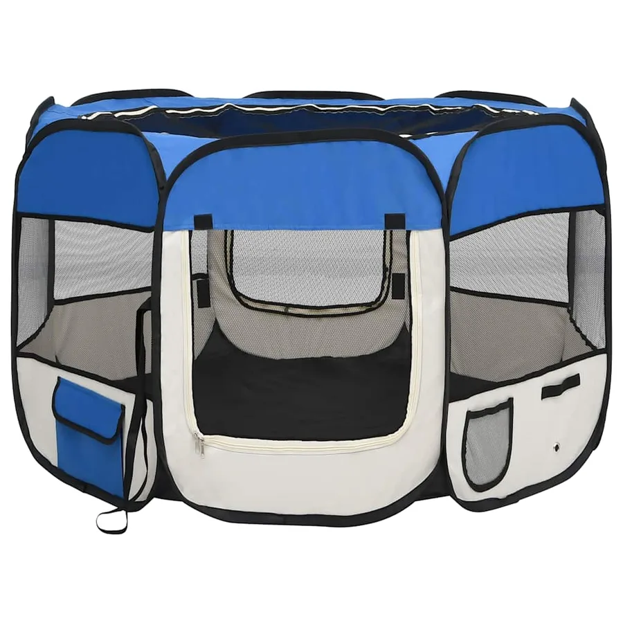 Parc pour chiens pliable avec sac de transport Bleu 90x90x58 cm - 2