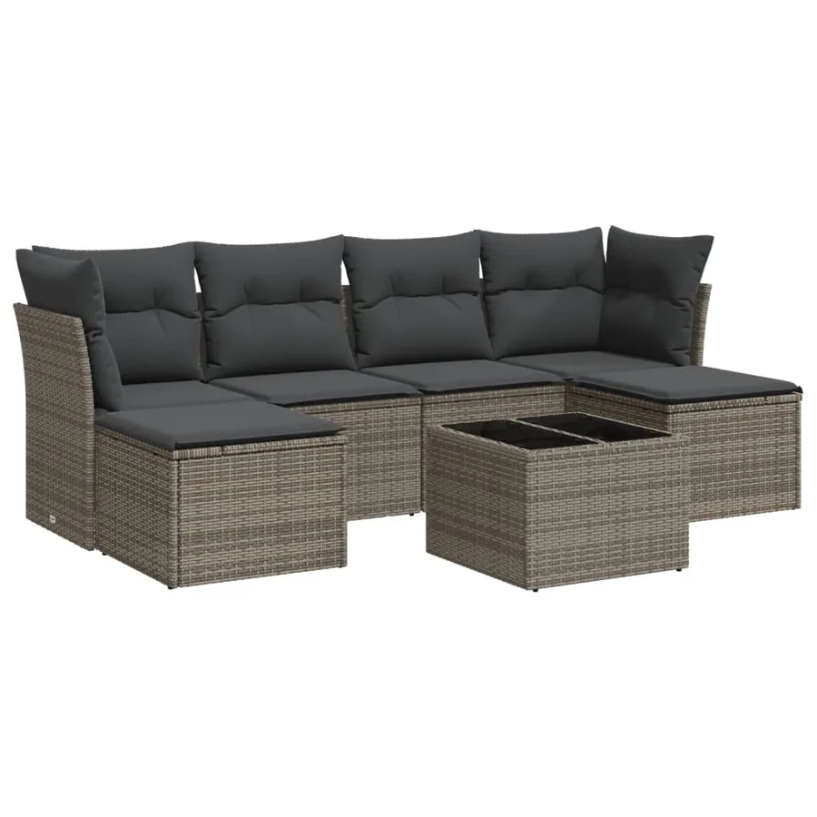 Salon de jardin avec coussins 7 pcs gris résine tressée - 2
