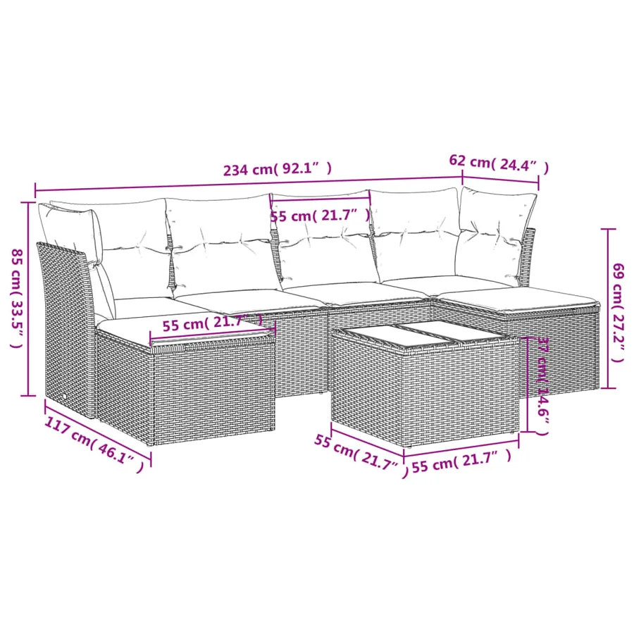 Salon de jardin avec coussins 7 pcs gris résine tressée - 3
