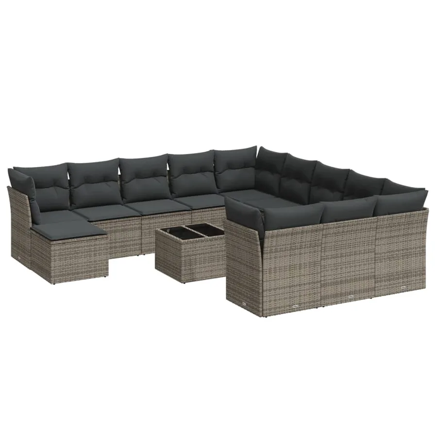 Salon de jardin avec coussins 13 pcs gris résine tressée - 2
