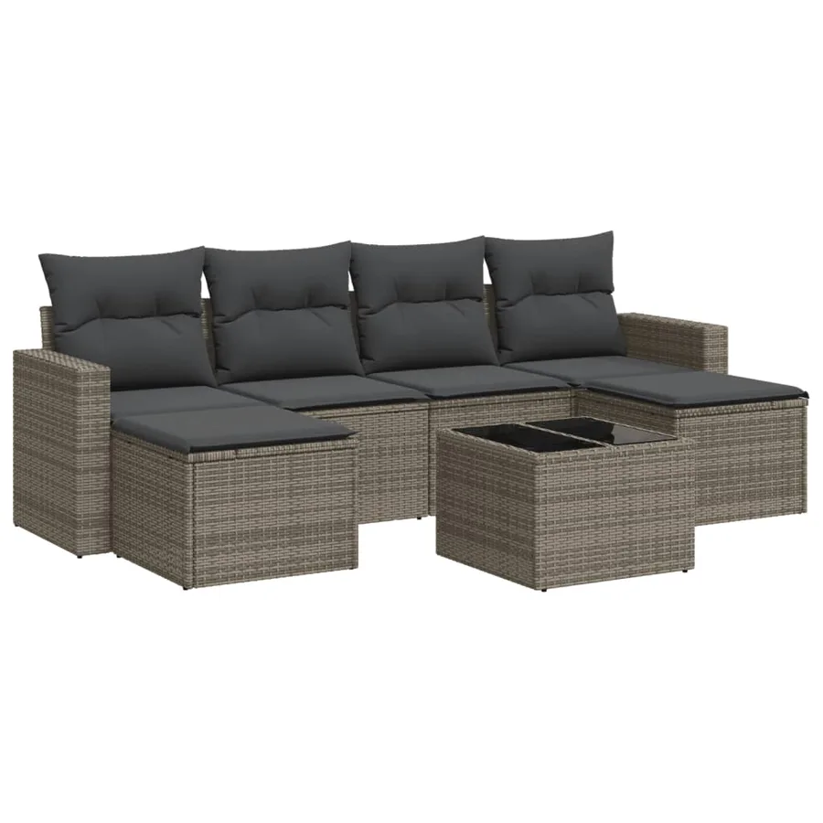 Salon de jardin avec coussins 7 pcs gris résine tressée - 2