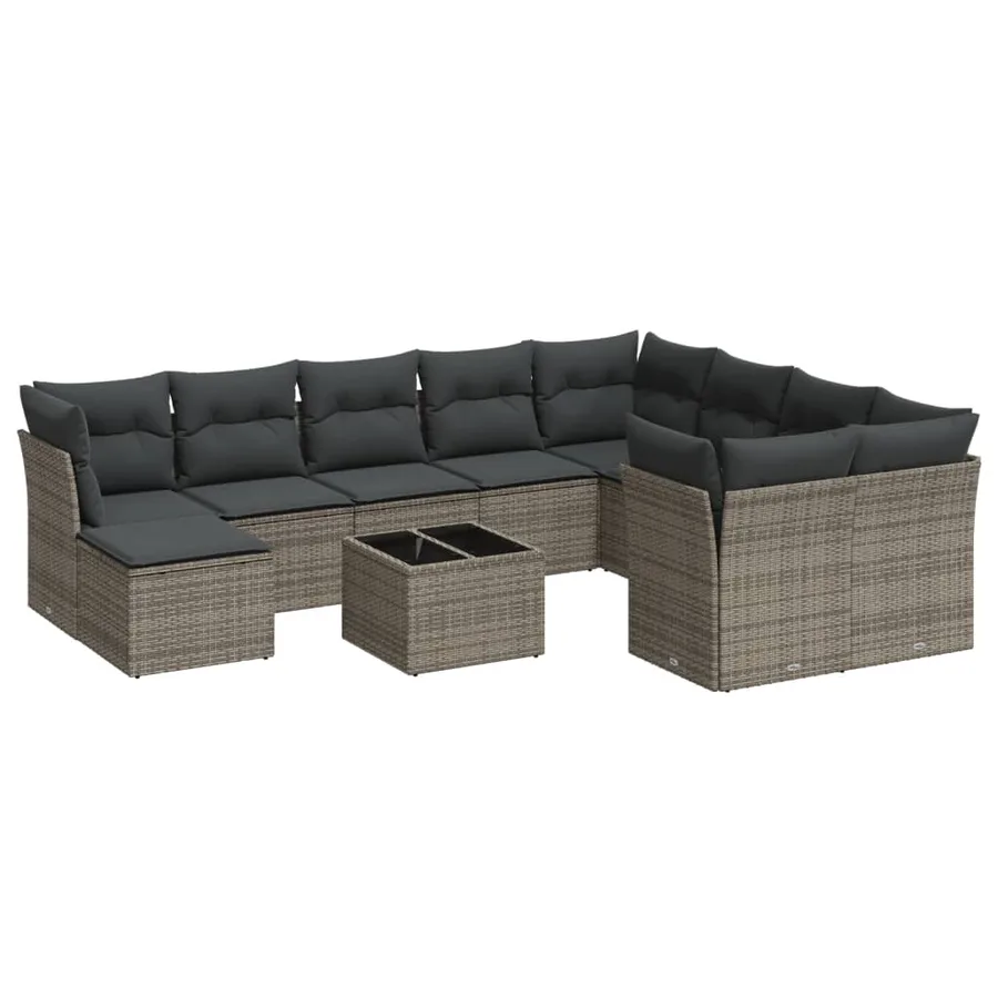 Salon de jardin 11 pcs avec coussins gris résine tressée - 2