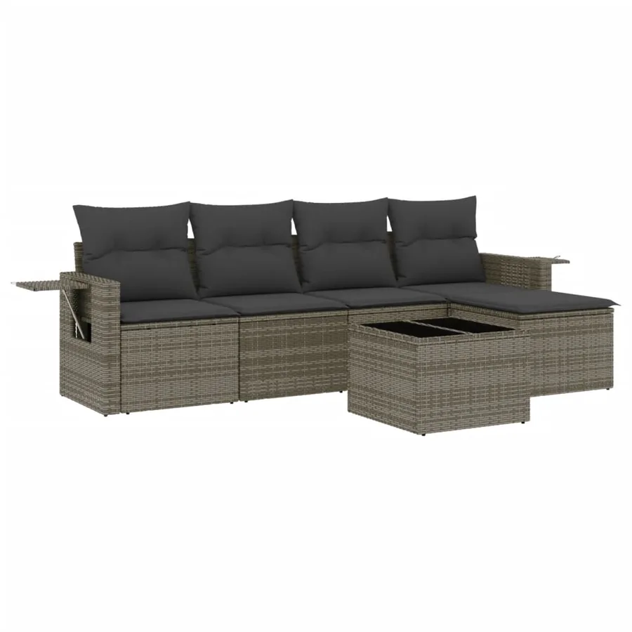 Salon de jardin 6 pcs avec coussins gris résine tressée - 2