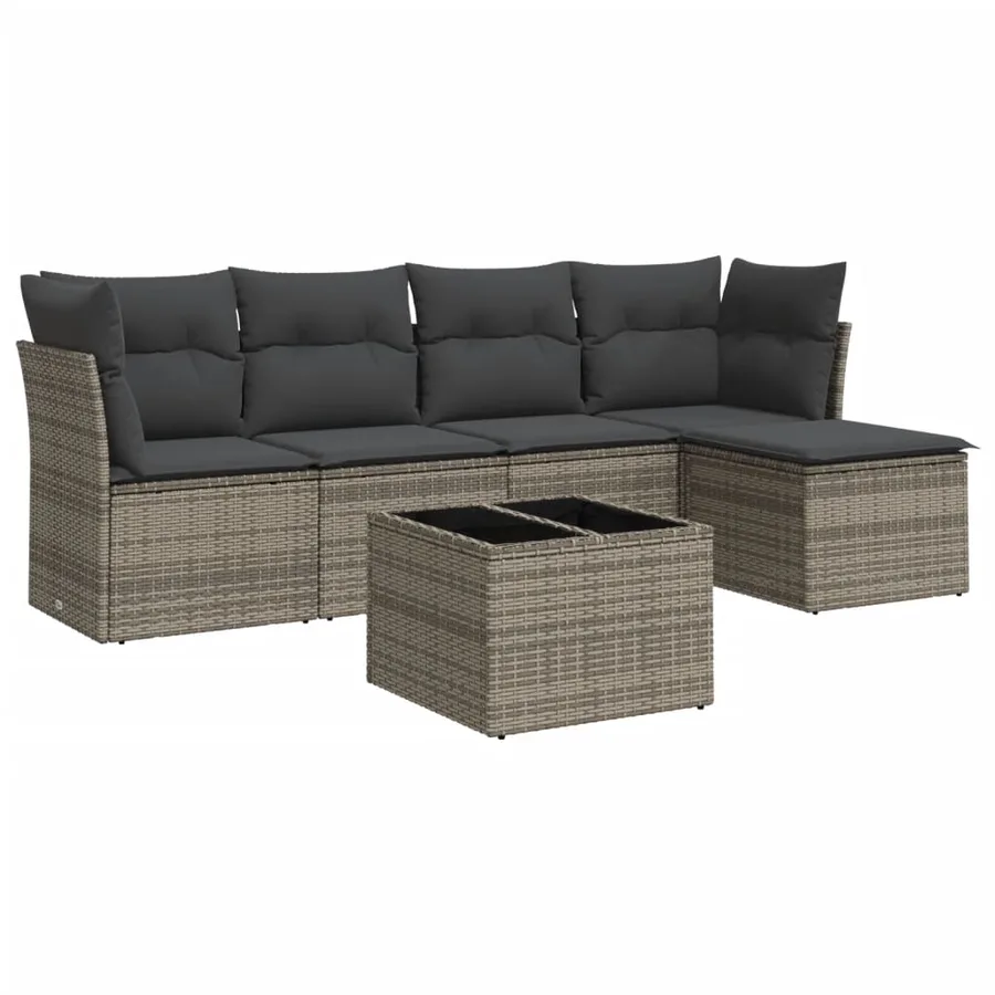 Salon de jardin 6 pcs avec coussins gris résine tressée - 2