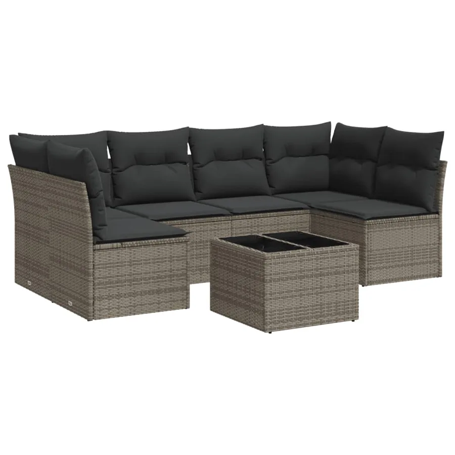 Salon de jardin avec coussins 7 pcs gris résine tressée - 2