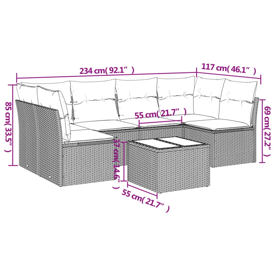 Salon de jardin avec coussins 7 pcs gris résine tressée - 3