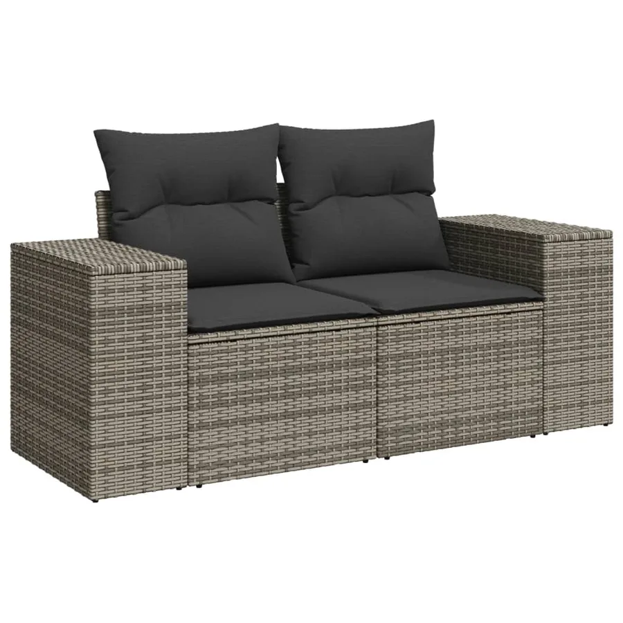 Salon de jardin 5 pcs avec coussins gris résine tressée - 3