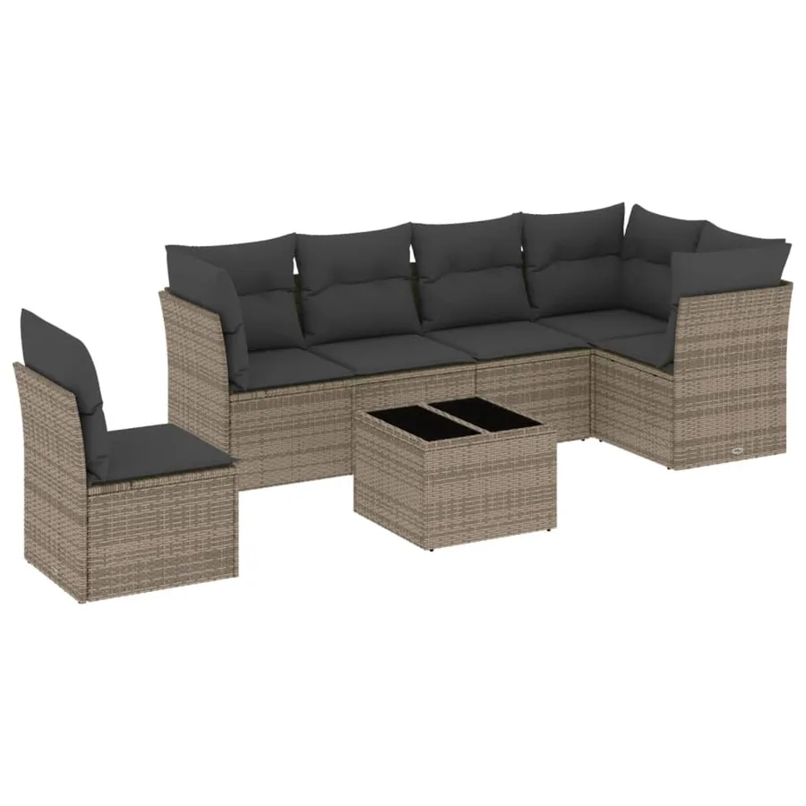 Salon de jardin avec coussins 7 pcs gris résine tressée - 2