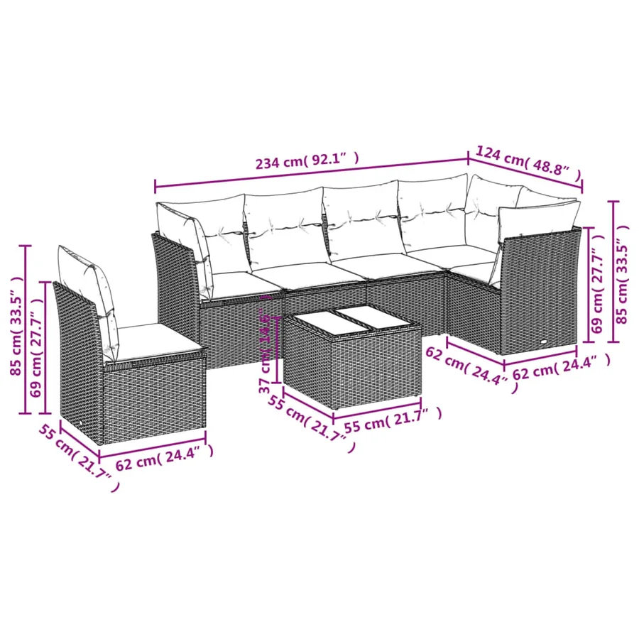 Salon de jardin avec coussins 7 pcs gris résine tressée - 6