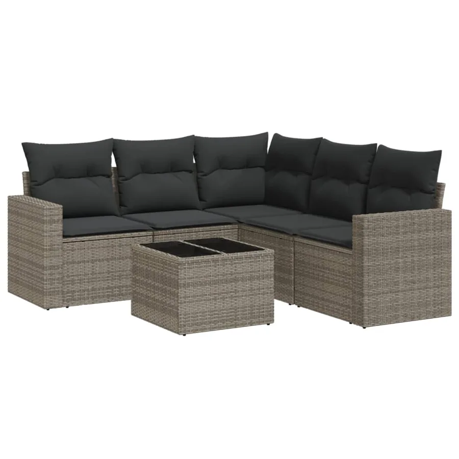 Salon de jardin 6 pcs avec coussins gris résine tressée - 2