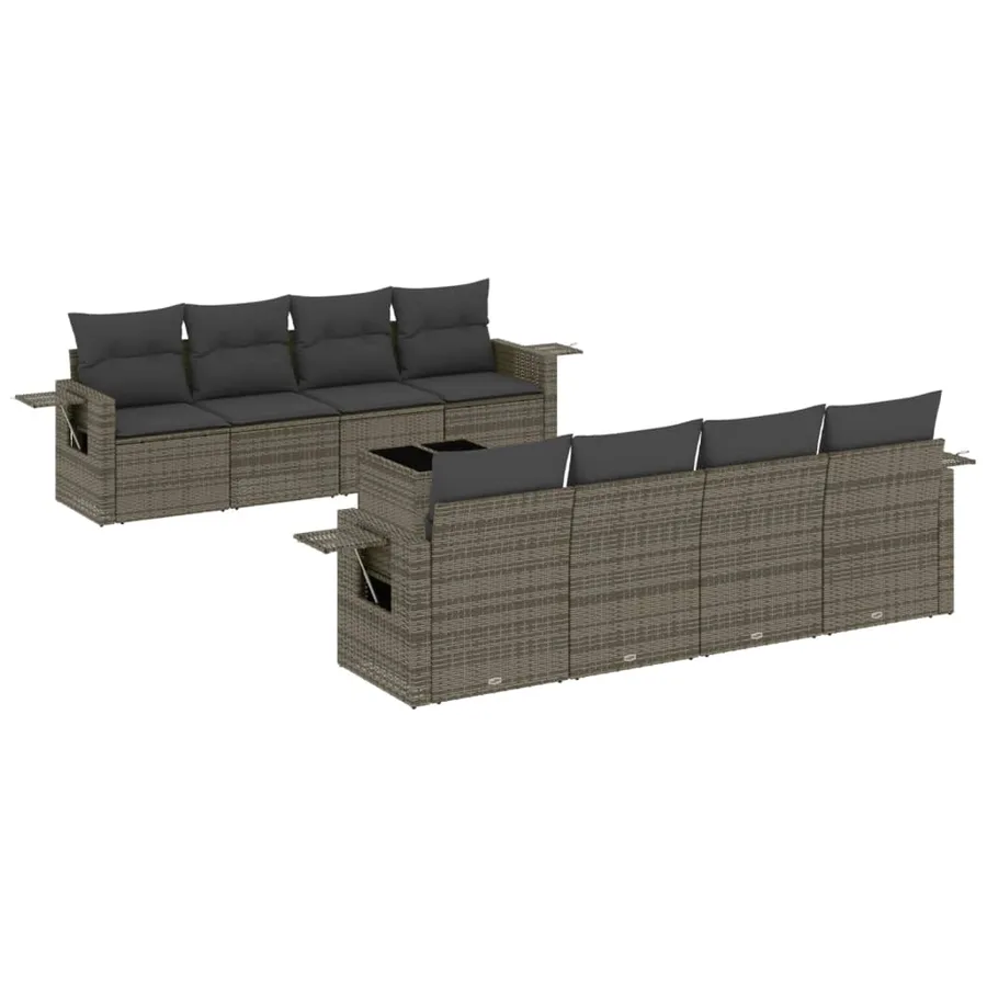 Salon de jardin 9 pcs avec coussins gris résine tressée - 2