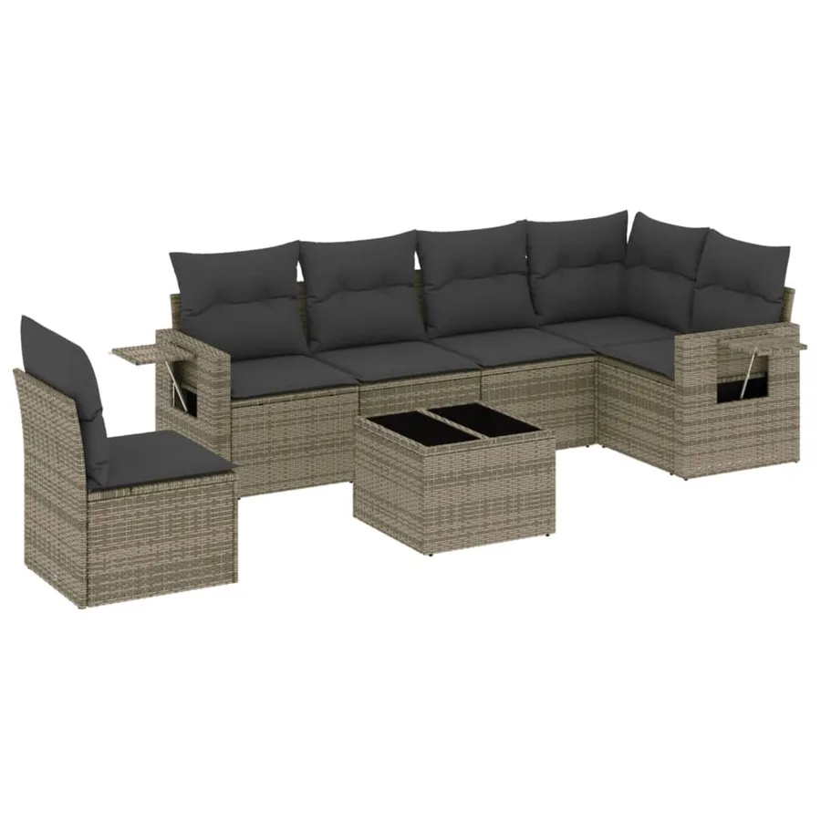 Salon de jardin avec coussins 7 pcs gris résine tressée - 2