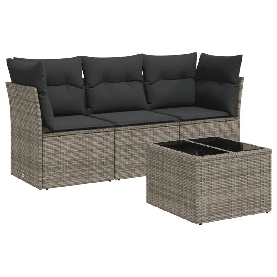 Salon de jardin 4 pcs avec coussins gris résine tressée - 2