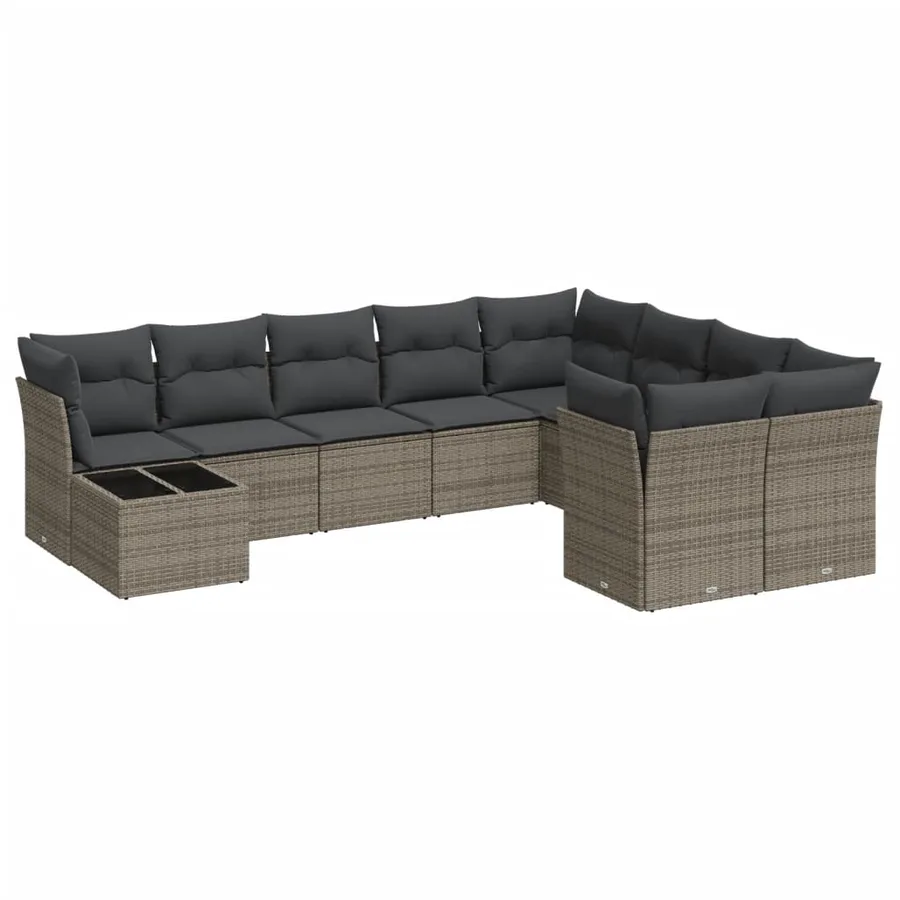 Salon de jardin avec coussins 10 pcs gris résine tressée - 2
