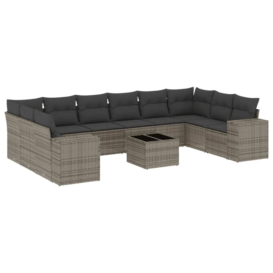 Salon de jardin 11 pcs avec coussins gris résine tressée - 2
