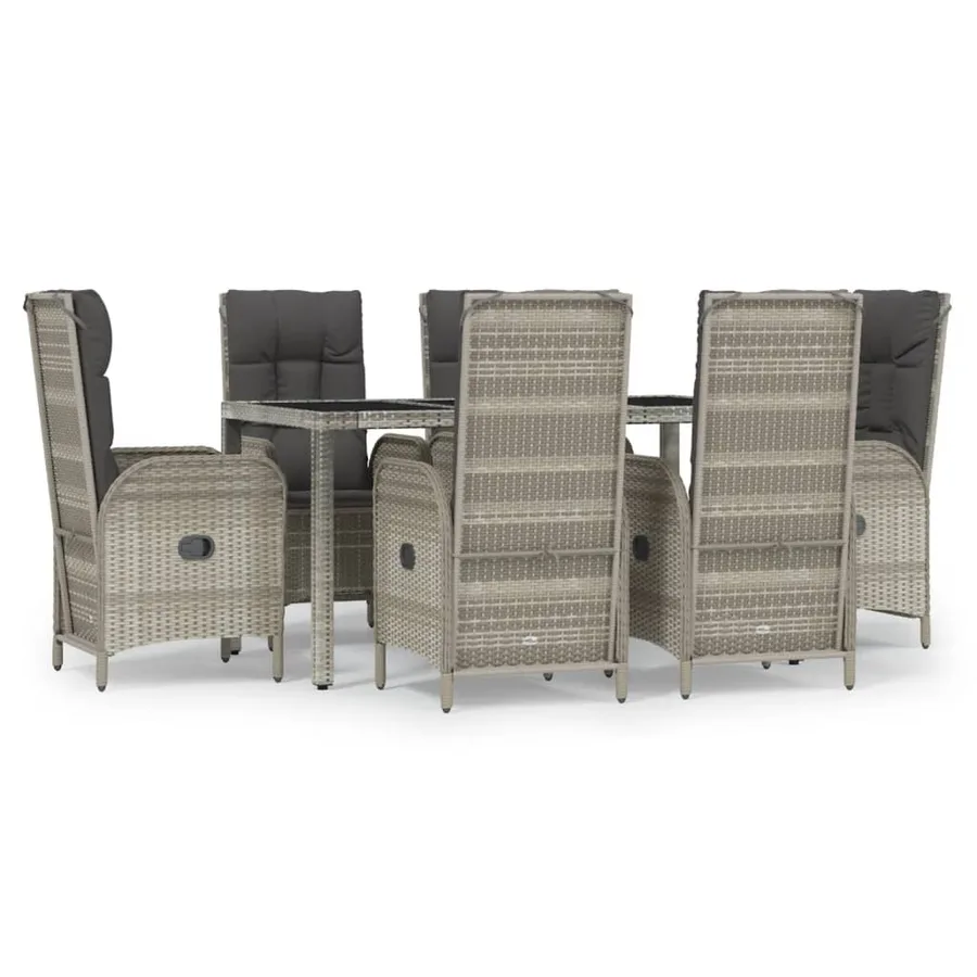 Ensemble à manger jardin et coussins 7 pcs gris rotin - 2